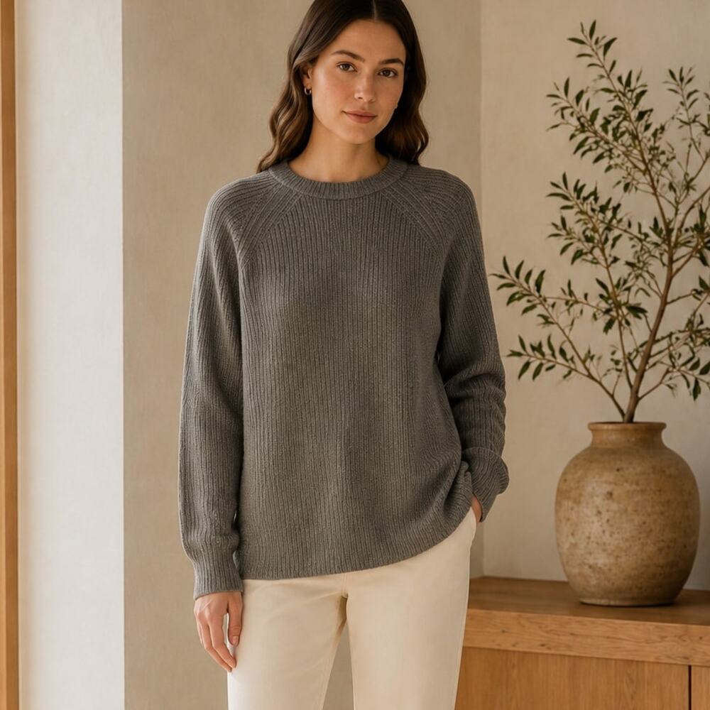 Jenni Kayne S Oversized 100% Cashmere Fisherman Sweater Back Slit Long Gray NWT